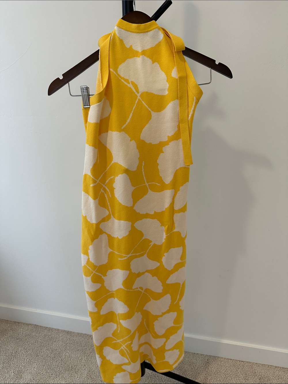 Diane Von Furstenberg Yellow and Cream Halter Midi Dress